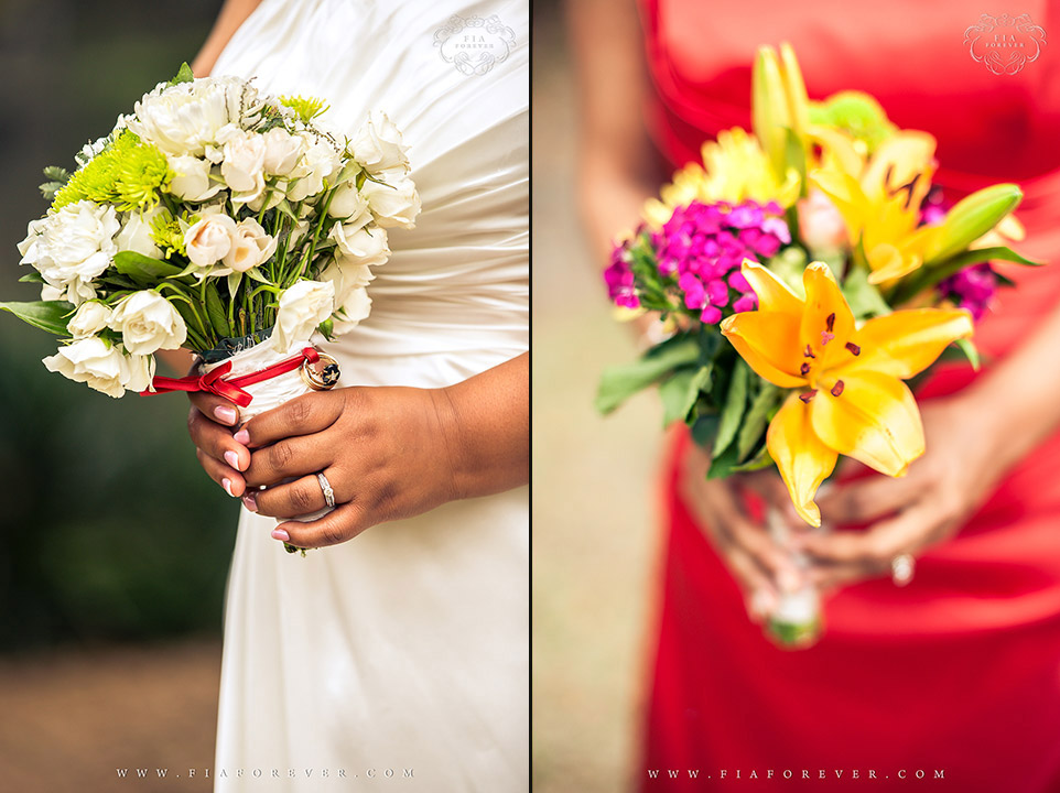 Bride & Bridesmaids Holding Beautiful Bouquet. Photo by Wedding Photographer in Charleston, Fia Forever.