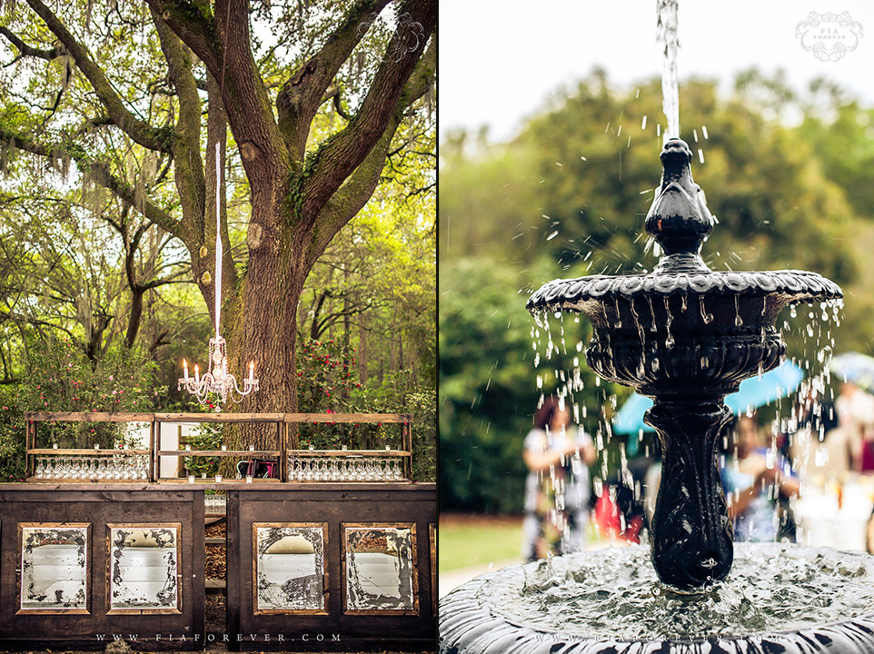 Bar Avenue of the Oaks Water Fountain Legare Waring House, Charleston, SC. Photo by Wedding Photographer in Charleston, Fia Forever.
