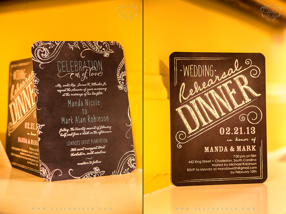 Wedding invitation design ideas at Lowndes Grove Plantation WeddingPhoto by Charleston Wedding Photographers Fia Forever