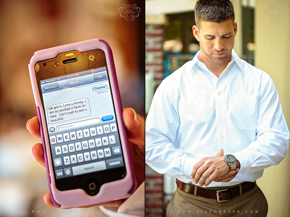 Groom-Texting-Bride-Getting-Ready-photo-by-wedding-photographers-charleston-sc-Fia-Forever