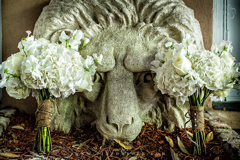 Flowers-in-front-of-lion-sculpture-photo-by-wedding-photographers-charleston-sc-Fia-Forever