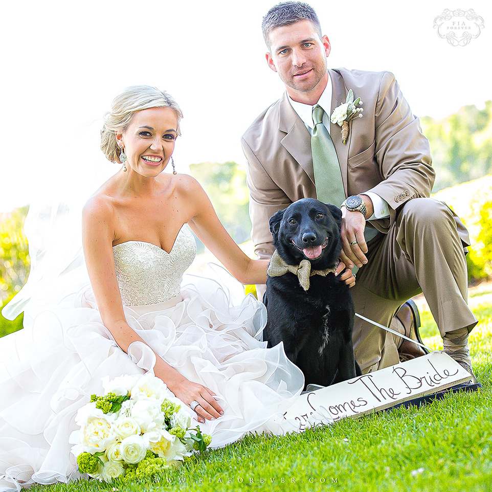 Wedding-Couple-with-their-Dog-Here-Comes-The-Bride-Sign-photo-by-wedding-photographers-charleston