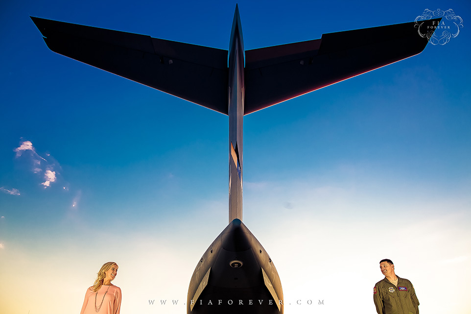 Creative-Unique-Air-Force-Base-Engagement-Shoot-with-Boeing-C17-tail-in-Charleston-SC-by-Wedding-Photographers-in-Charleston-Fia-Forever