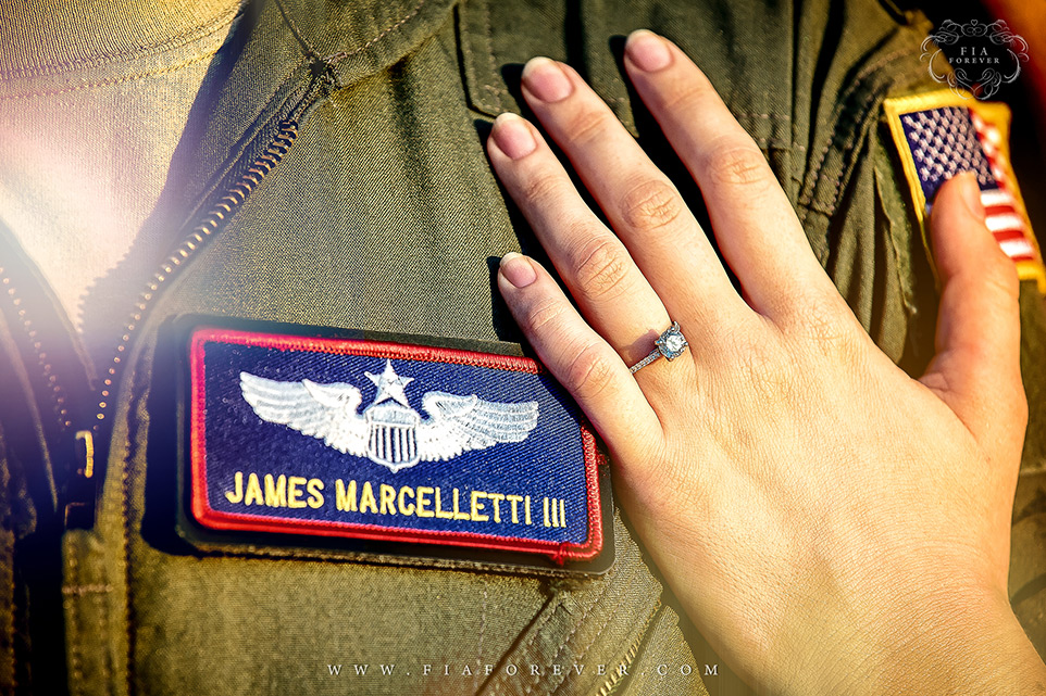 Military-Couple-Air-Force-Base-Engagement-Shoot-with-US-Flag-Ring-Pilot-in-Charleston-SC-by-Wedding-Photographers-in-Charleston-Fia-Forever